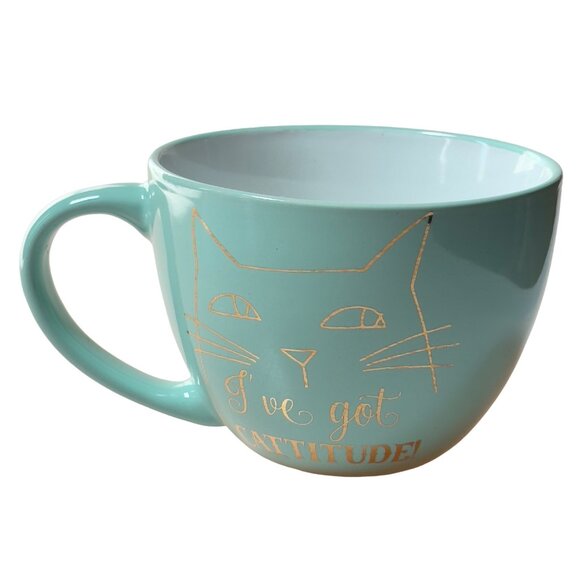 "I've Got Cattitude" Teal Cat Mug - Hand Wash Only - 16 oz - Picture 9 of 11
